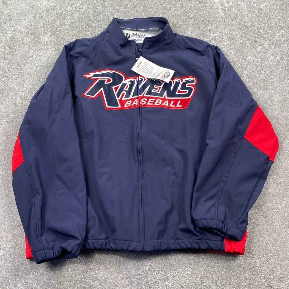 DeLong Ravens Baseball Jacket Men's Size L Navy Red Full Zip Athletic Outerwear